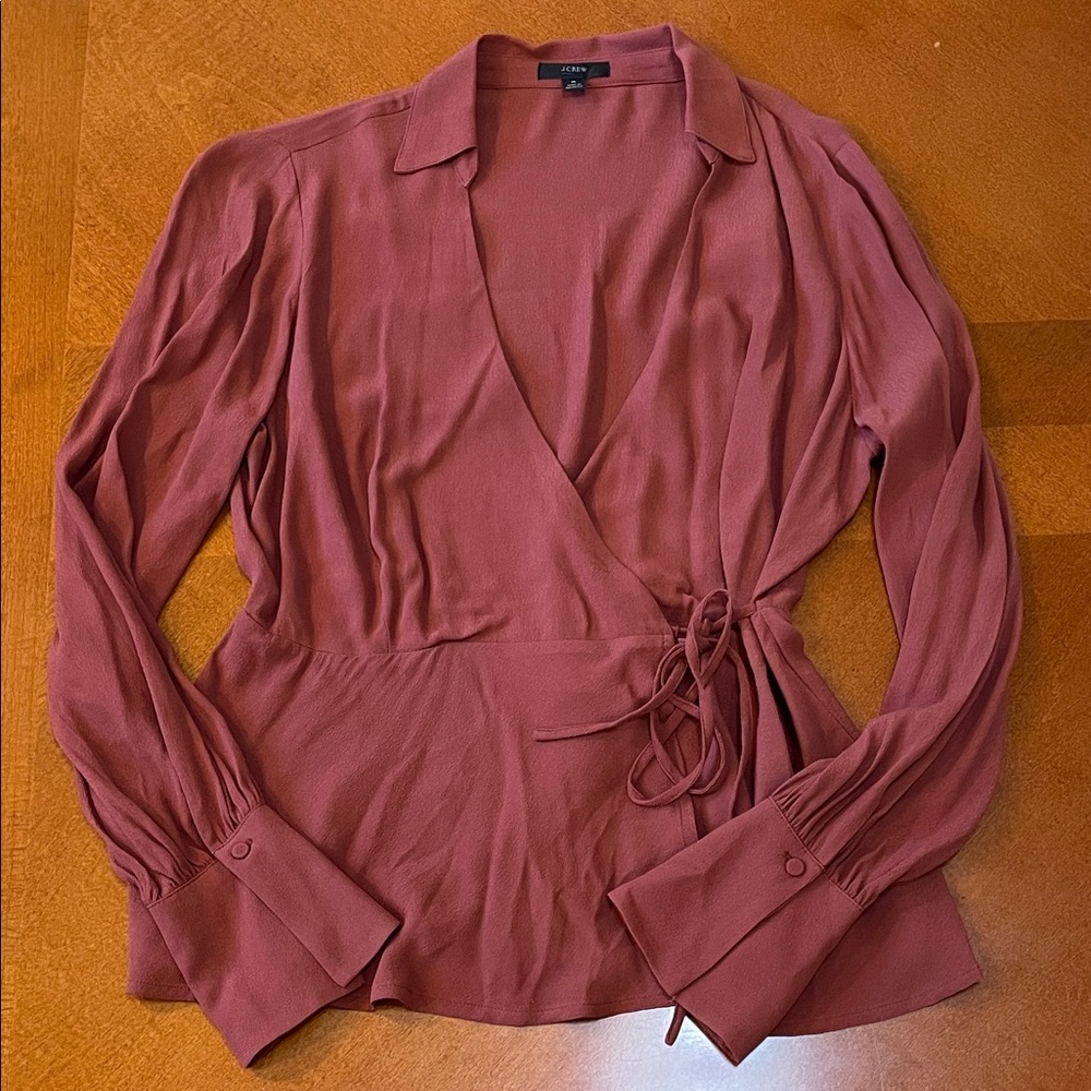 J.Crew Drapey Crepe Wrap Top Blouse Clay Tile Size 6